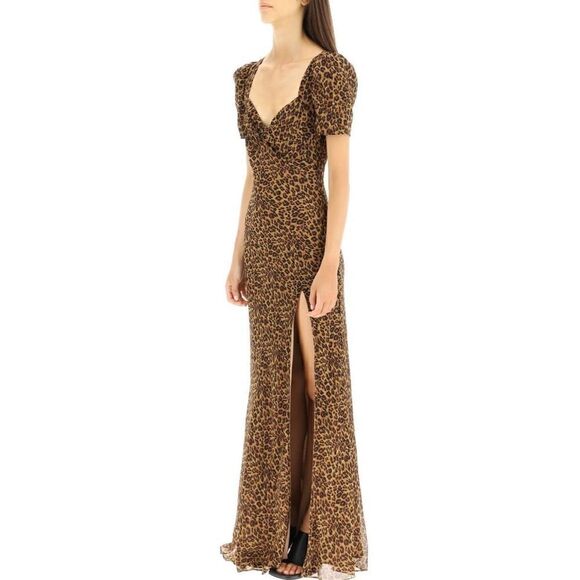 Staud Lea Knot-Front Puff-Shoulder Maxi Dress in Animal-NWOT Size 00 - Picture 3 of 9